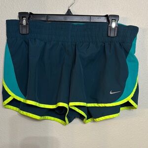 Nike Women's Teal and Neon Yellow Running Shorts